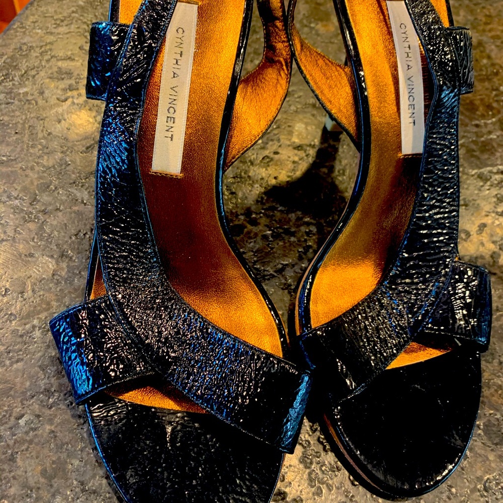 Cynthia Vincent Black Patent Leather Strap Sandals